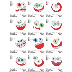 Package 12 Funny Faces Embroidery Designs
